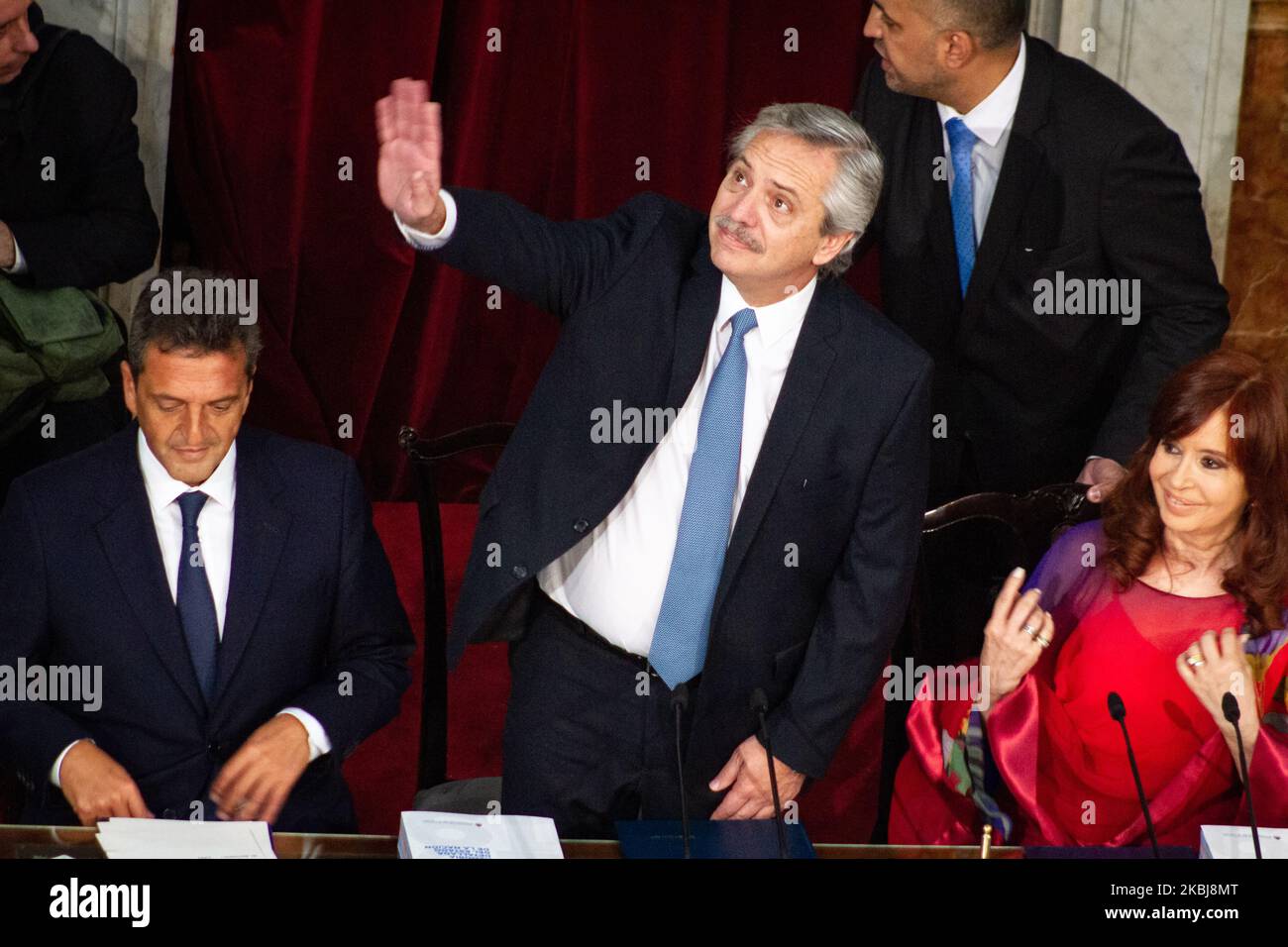 Sergio Massa, Alberto Fernández, Cristina Fernández de Kirchner, during the opening session of the 138th period of the Argentine Congress on March 01, 2020 in Buenos Aires, Argentina. (Photo by Federico Rotter/NurPhoto) Stock Photo