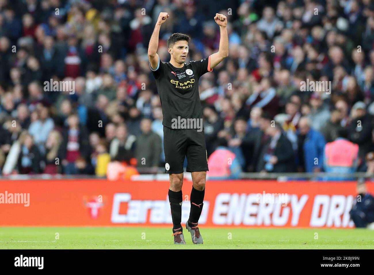 Rodrigo (16) of Manchester City celebrates after scoring a goal to make it 0-2 during the Carabao Cup Final between Aston Villa and Manchester City at Wembley Stadium, London on Sunday 1st March 2020. (Photo by Jon Bromley/MI News/NurPhoto) Stock Photo
