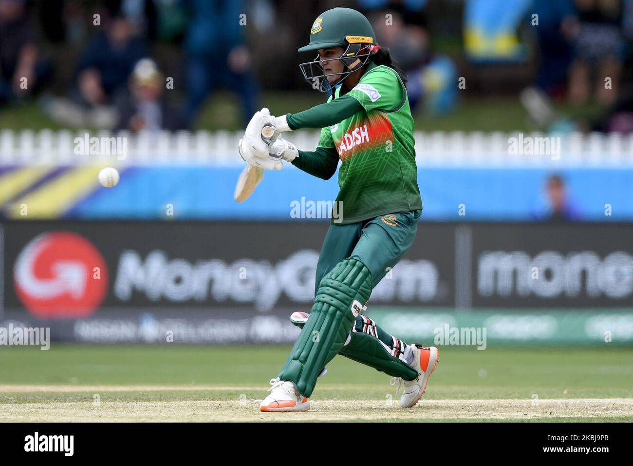 Nigar Sultana Joty of Bangladesh hits the ball during the Sri Lanka v Bangladesh Women's T20 Cricket World Cup match at Junction Oval on March 2 in Melbourne, Australia (Photo by Morgan Hancock/NurPhoto) Stock Photo