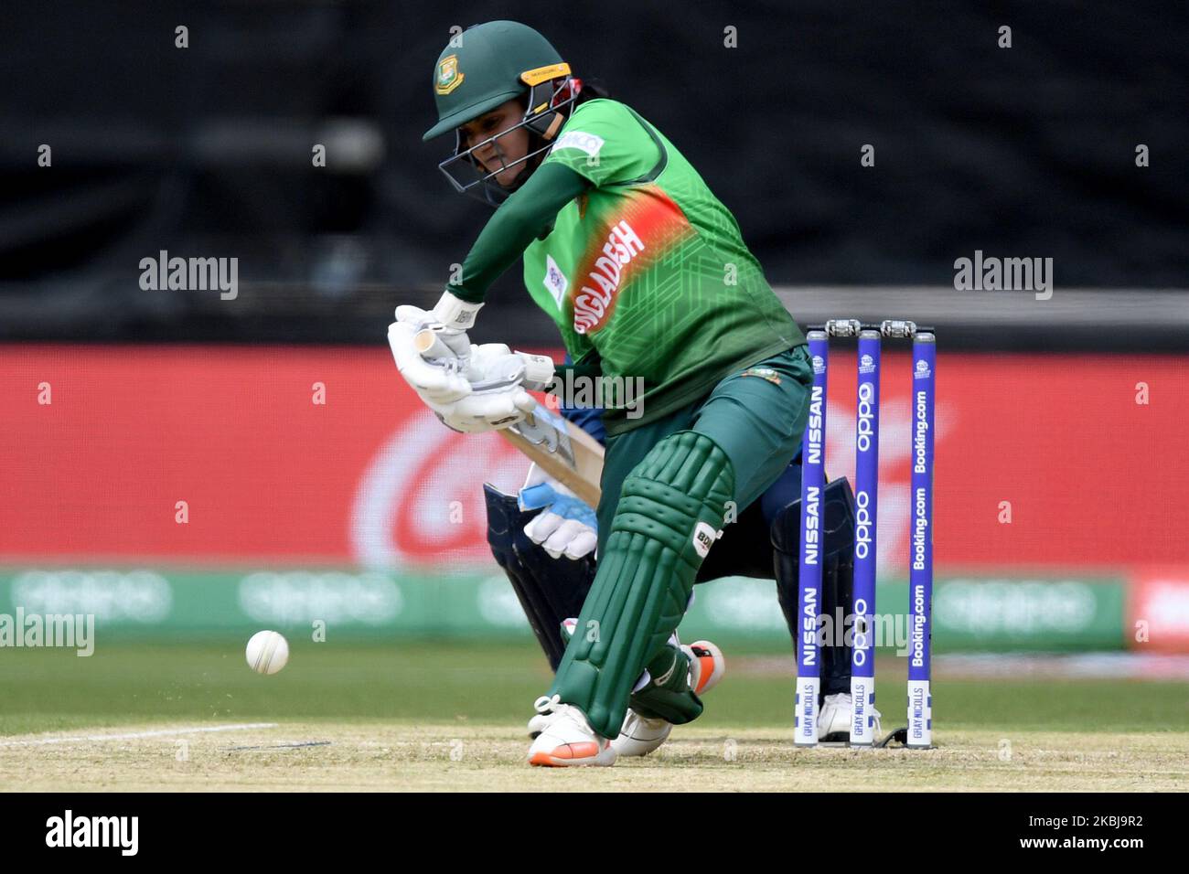 Nigar Sultana Joty of Bangladesh hits the ball during the Sri Lanka v Bangladesh Women's T20 Cricket World Cup match at Junction Oval on March 2 in Melbourne, Australia (Photo by Morgan Hancock/NurPhoto) Stock Photo