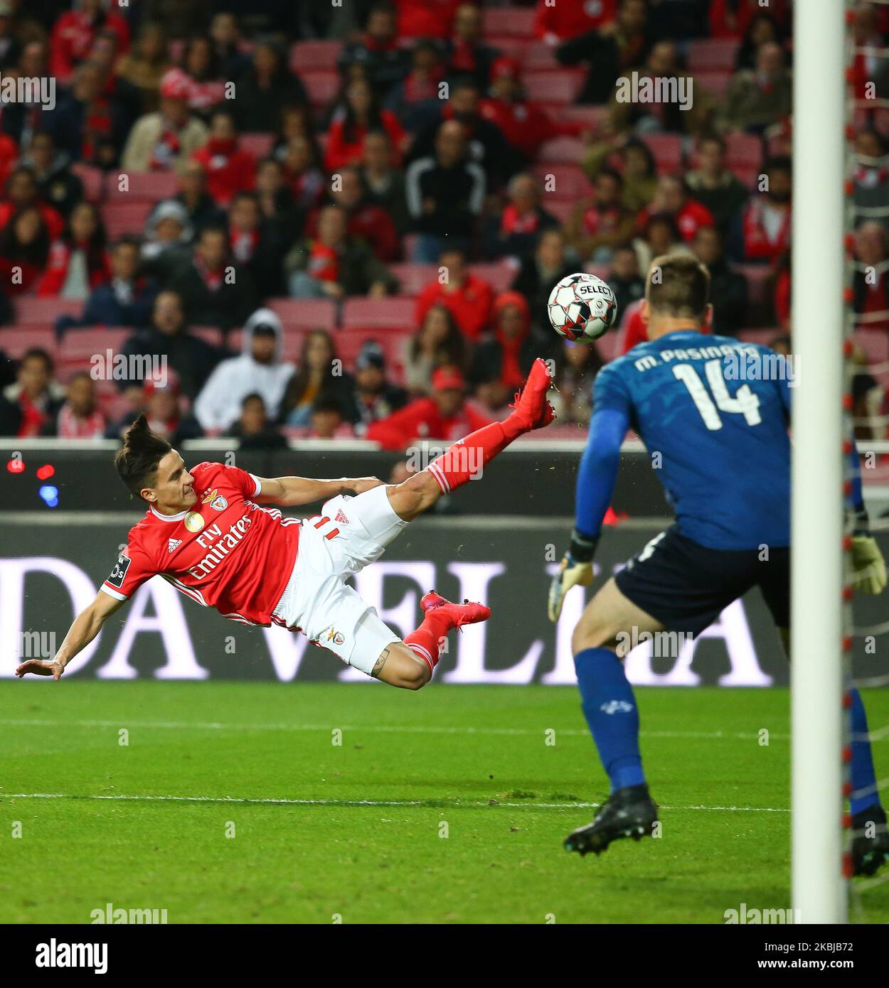 Franco Cervi of SL Benfica in action during the Liga NOS match between SL Benfica and Moreirense FC at Estadio da Luz on March 2, 2020 in Lisbon, Portugal. (Photo by Paulo Nascimento/NurPhoto) Stock Photo