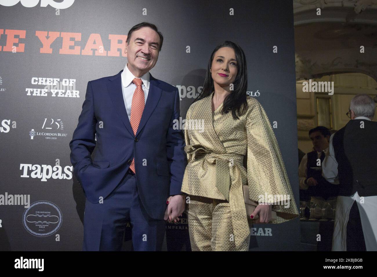 Pedro J. Ramirez and Cruz Sanchez de Lara attend the delivery of the Chef of the year 2019 award in Madrid. March 2, 2020 Spain. (Photo by Oscar Gonzalez/NurPhoto) Stock Photo