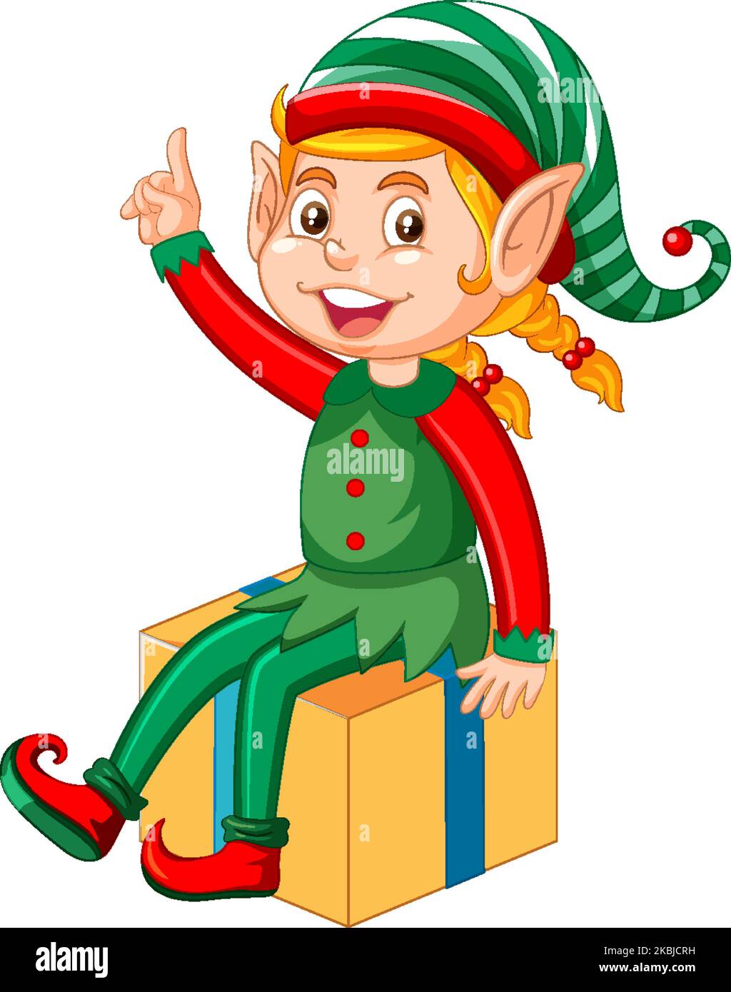 Cute kid wearing elf costume cartoon illustration Stock Vector