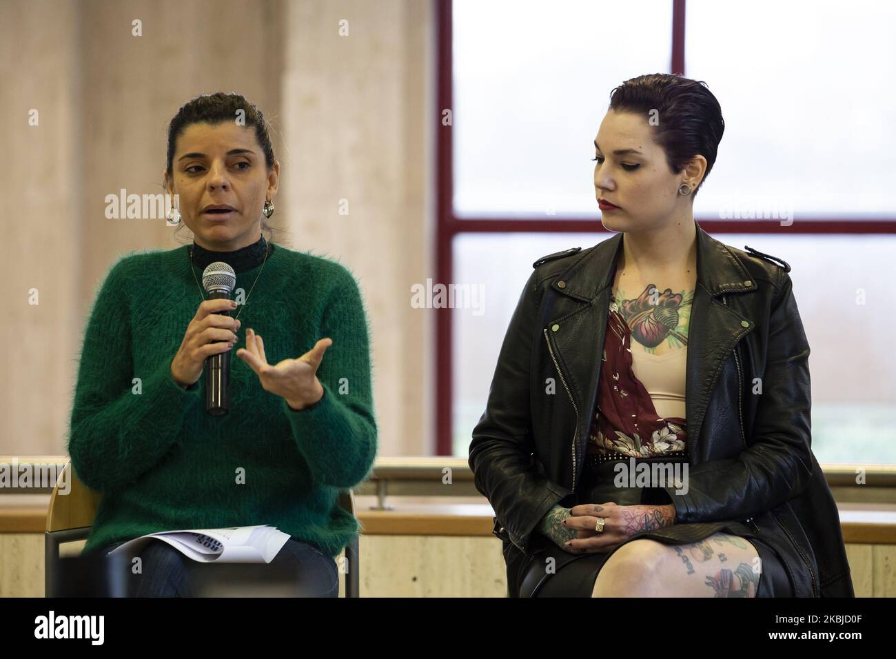 Aline Castelo Branco(L), Silvia Rubi (R) during the Eros Porto press conference in Porto, Portugal, on March 3, 2020. (Photo by Rita Franca/NurPhoto) Stock Photo