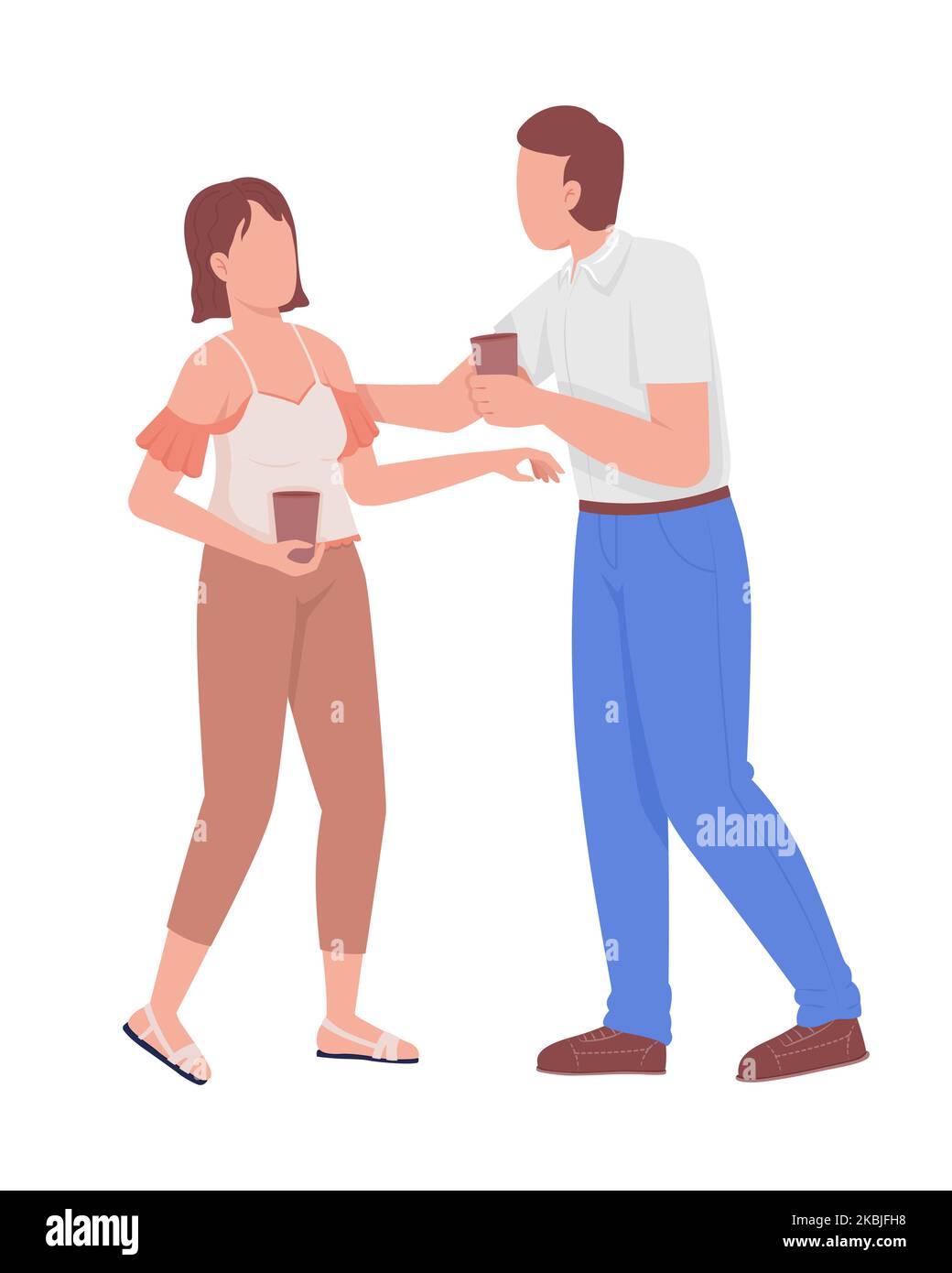 Couple drinking coffee semi flat color vector characters Stock Vector