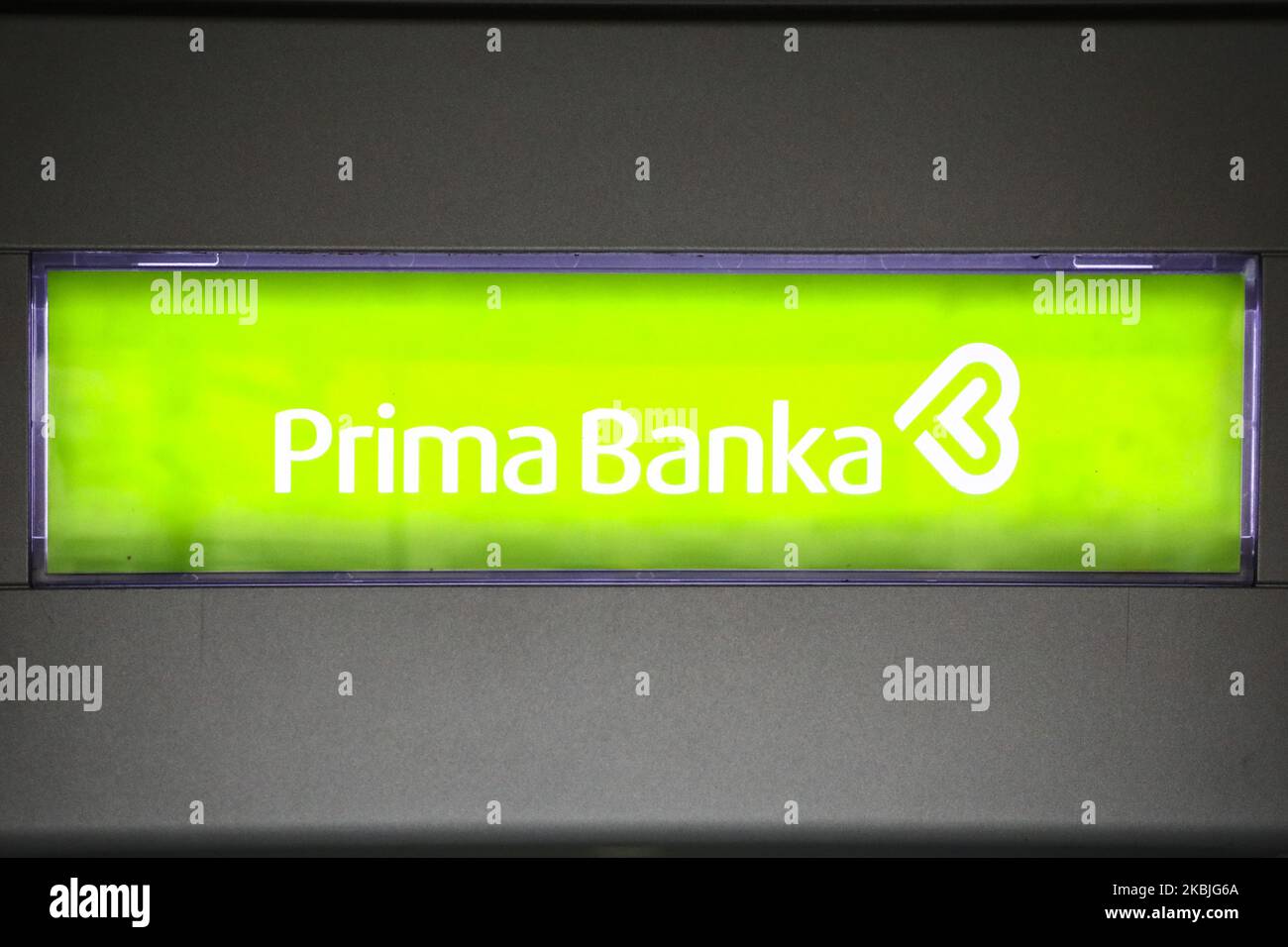 Prima banka logo is seen in Trnava, Slovakia, on 29th February, 2020. (Photo by Beata Zawrzel/NurPhoto) Stock Photo