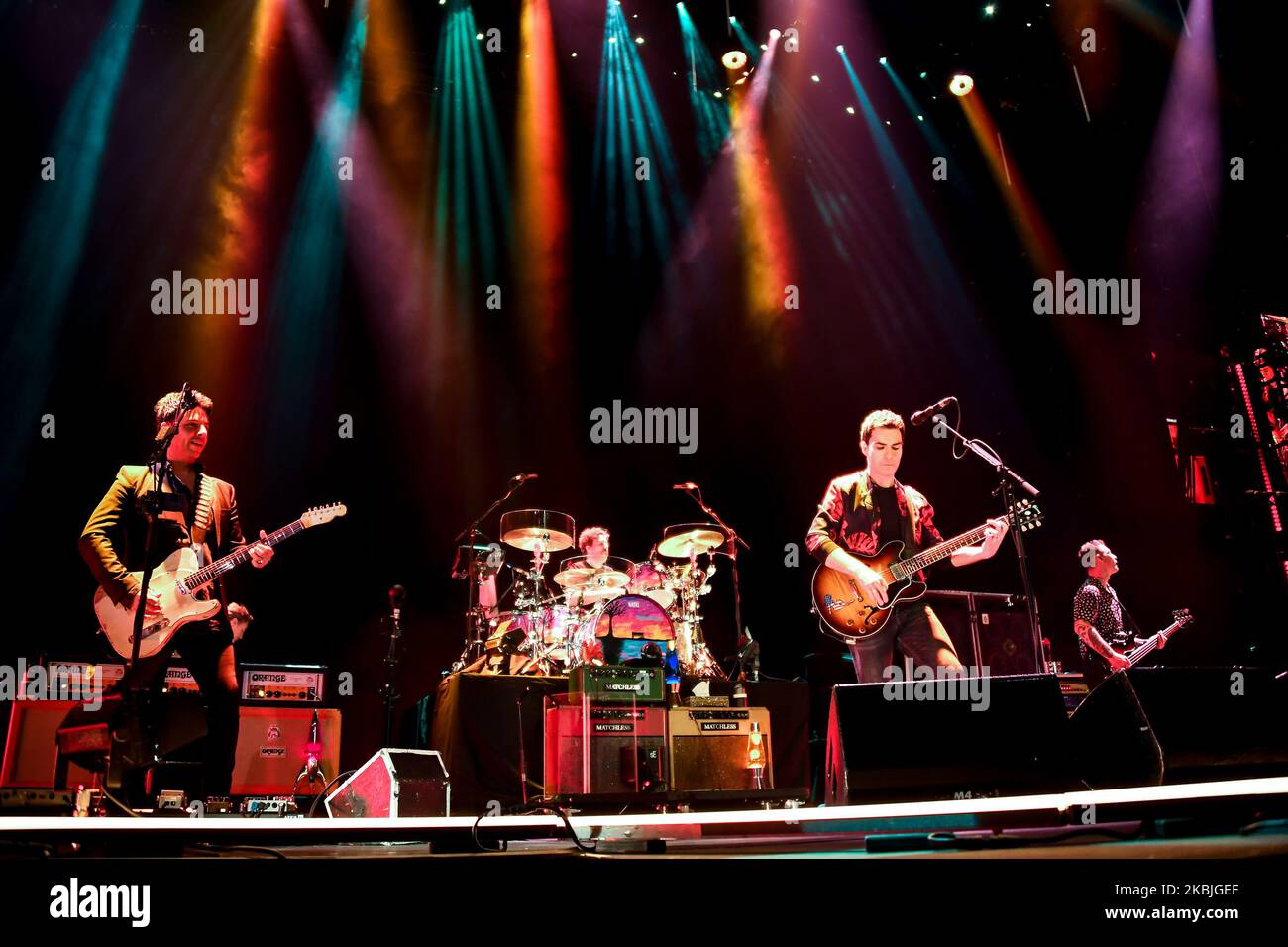 Welsh rock band Stereophonics perform on stage at the O2 Arena in London on March 6, 2020. The band consists of Kelly Jones (lead vocals, lead guitar, keyboards), Richard Jones (bass guitar, piano, backing vocals), Adam Zindani (rhythm guitar, backing vocals), Jamie Morrison (drums, percussion). (Photo by Alberto Pezzali/NurPhoto) Stock Photo