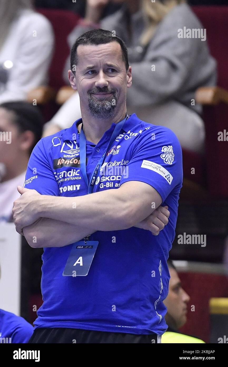 Ole Gustav Gjektad head coach of Vipers Kristianstad in action during EHF  Champions League game between CSM Bucharest and Vipers Kristiansand on  March 7, 2020 in Bucharest, Romania. (Photo by Alex Nicodim/NurPhoto