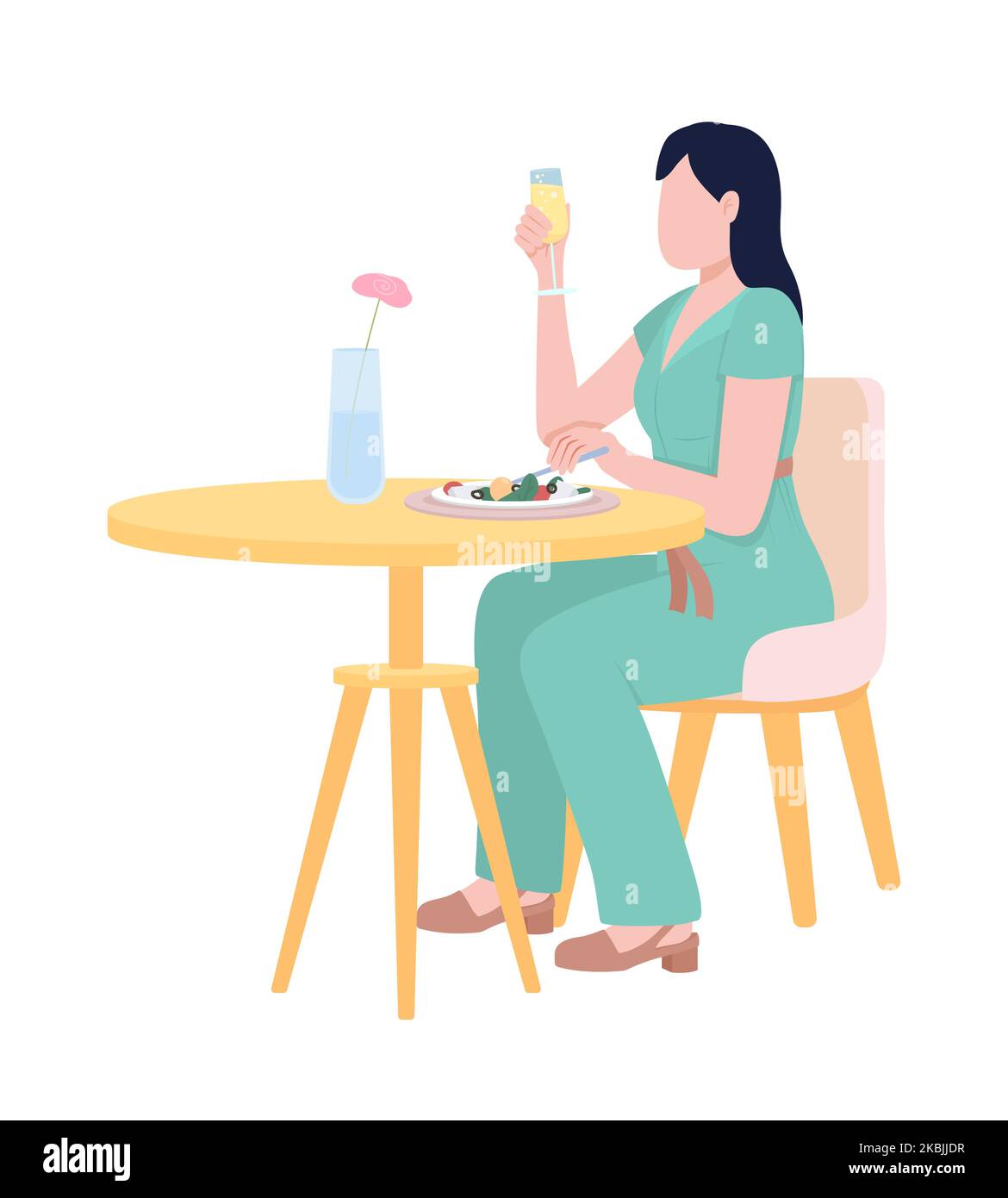 Lady having brunch semi flat color vector character Stock Vector