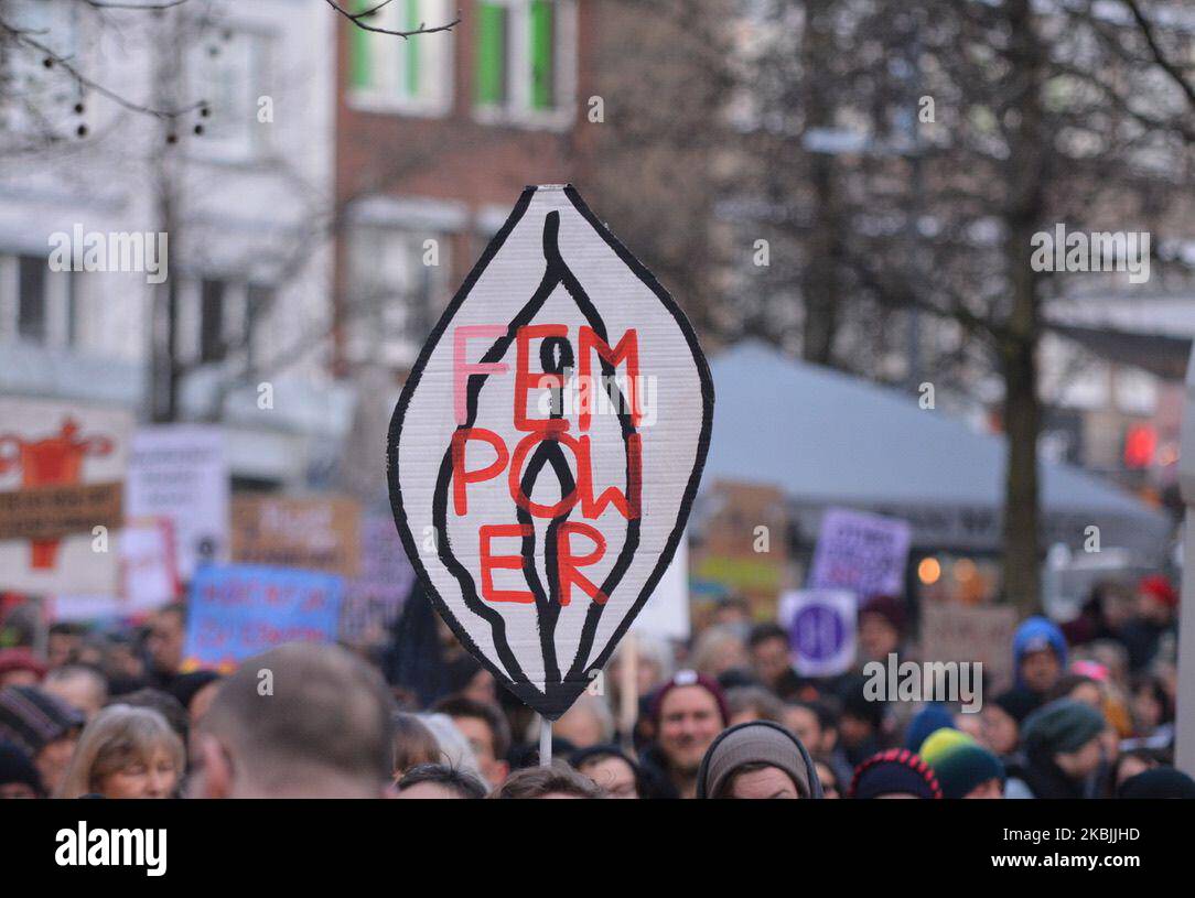 Feminist demonstration on the occasion of Women's Day in Bochum, Germany, on March 7, 2020. Around 700 people took part in the demonstration. Pyrotechnics was ignited on the way. (Photo by Finn Grohmann/NurPhoto) Stock Photo