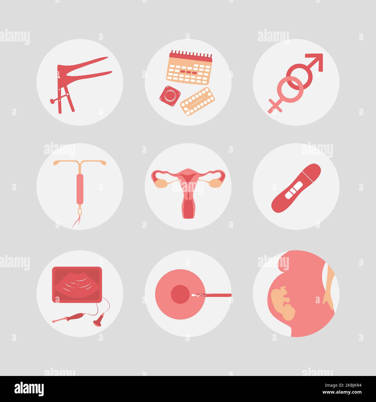 Woman Fertility Icon Set Obstetrics Signs Collection Pregnancy Insemination Contraception 