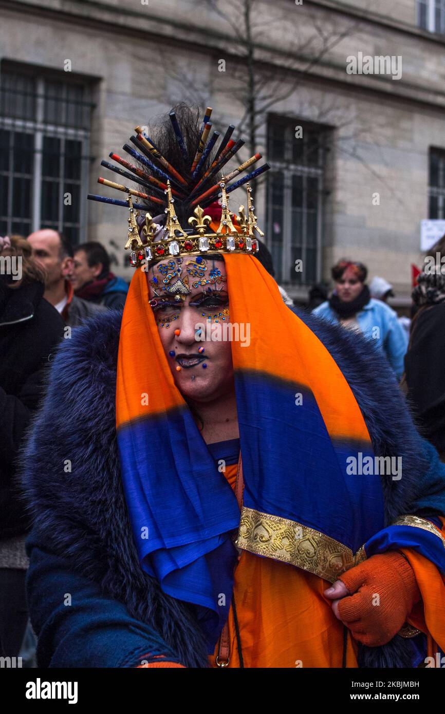 Women protesting during the International Women's Day in Paris, France on Mars 8th, 2020 (Photo by David Cordova/NurPhoto) Stock Photo