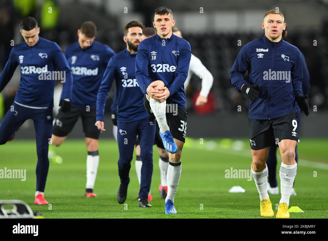 Jason Knight (38) of Derby County warms up during the FA Cup match between Derby County and Manchester United at the Pride Park, Derby on Thursday 5th March 2020. (Photo by Jon Hobley/MI News/NurPhoto) Stock Photo