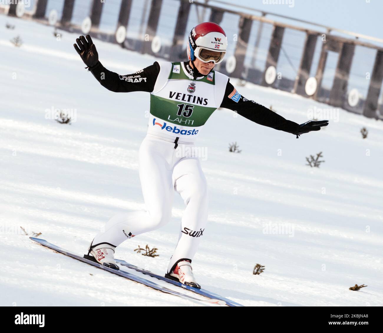 Simen Tiller during the Nordic Combined HS130 provisional competition round of the FIS Nordic Ski World Championships in Lahti, Finland, on February 28, 2020. (Photo by Antti Yrjonen/NurPhoto) Stock Photo