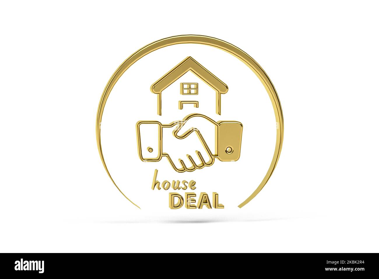 Golden 3d house deal icon isolated on white background - 3d render ...