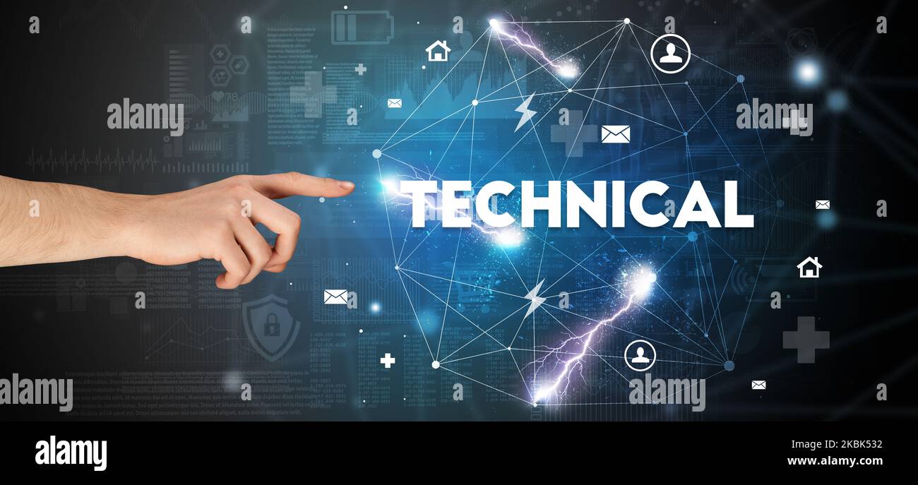 Hand pointing at inscription concept Stock Photo - Alamy