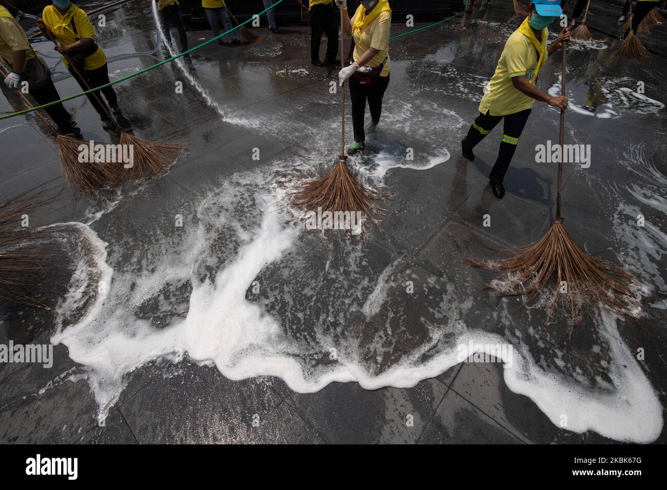 Cleaning staffs sweeping the floor for cleaning during the big cleaning