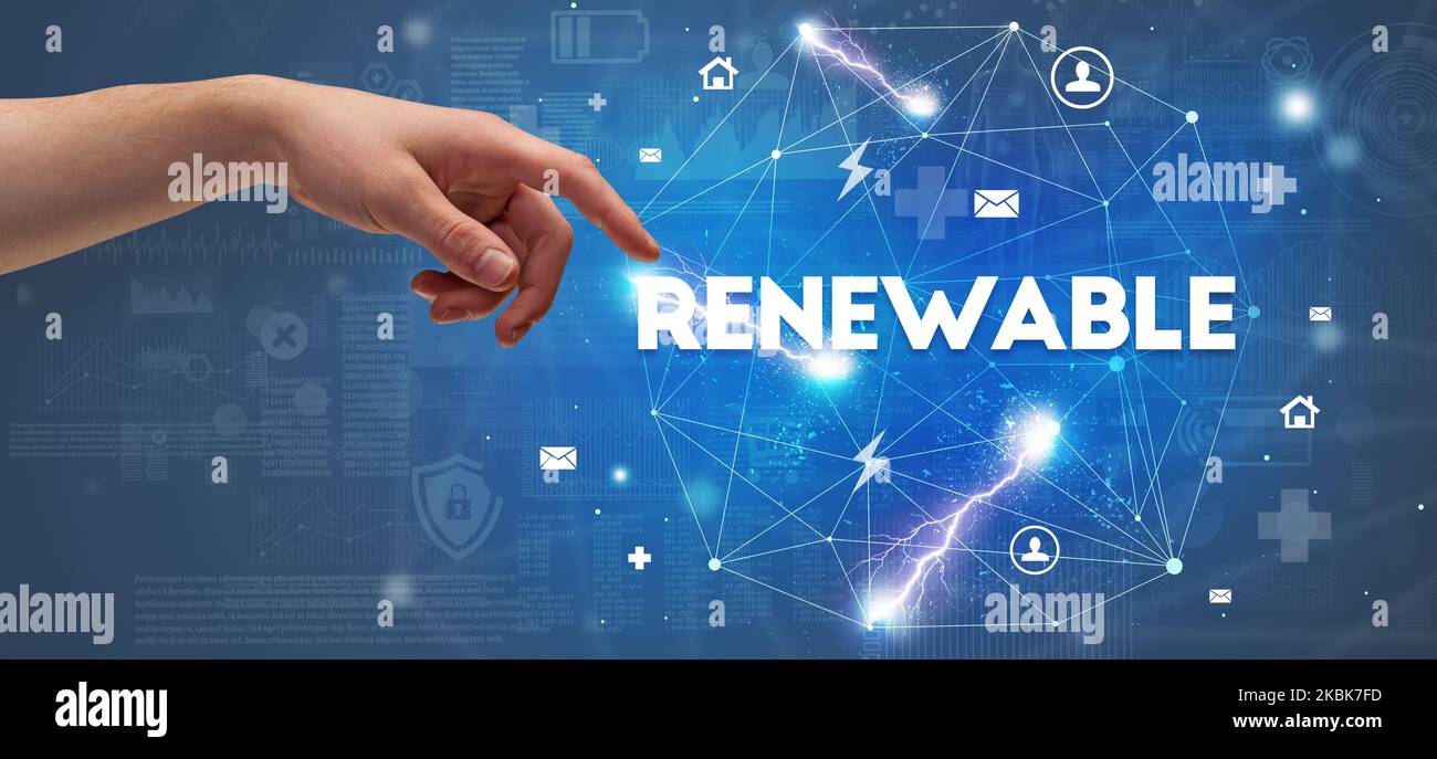 Hand pointing at inscription concept Stock Photo - Alamy