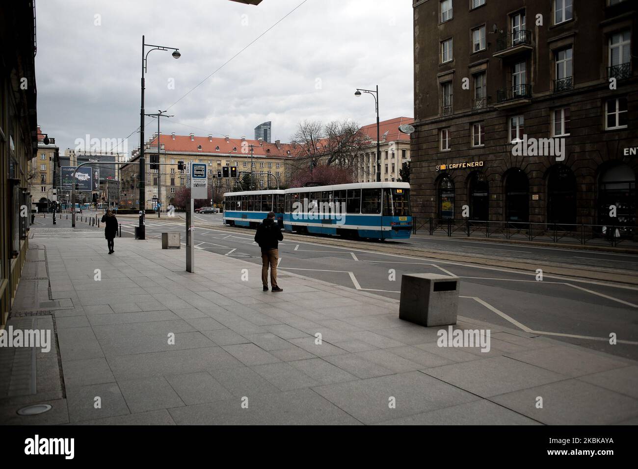 View of a empty Wroclaw, Poland on March 21, 2020 during the quarantine continues. Mateusz Morawiecki, the Prime Minister of Poland announced yesterday evening an Epidemic Emergency State in Poland. WIth another 27 new cases of coronavirus in Poland by 5pm, raising the total count to 452, schools will remain closed until Easter. (Photo by Krzysztof Zatycki/NurPhoto) Stock Photo