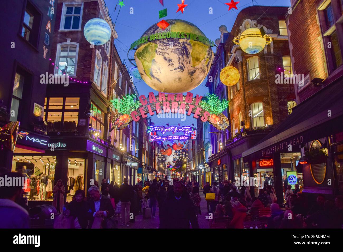 London, UK. 3rd November 2022. Christmas decorations in London's iconic Carnaby Street Stock