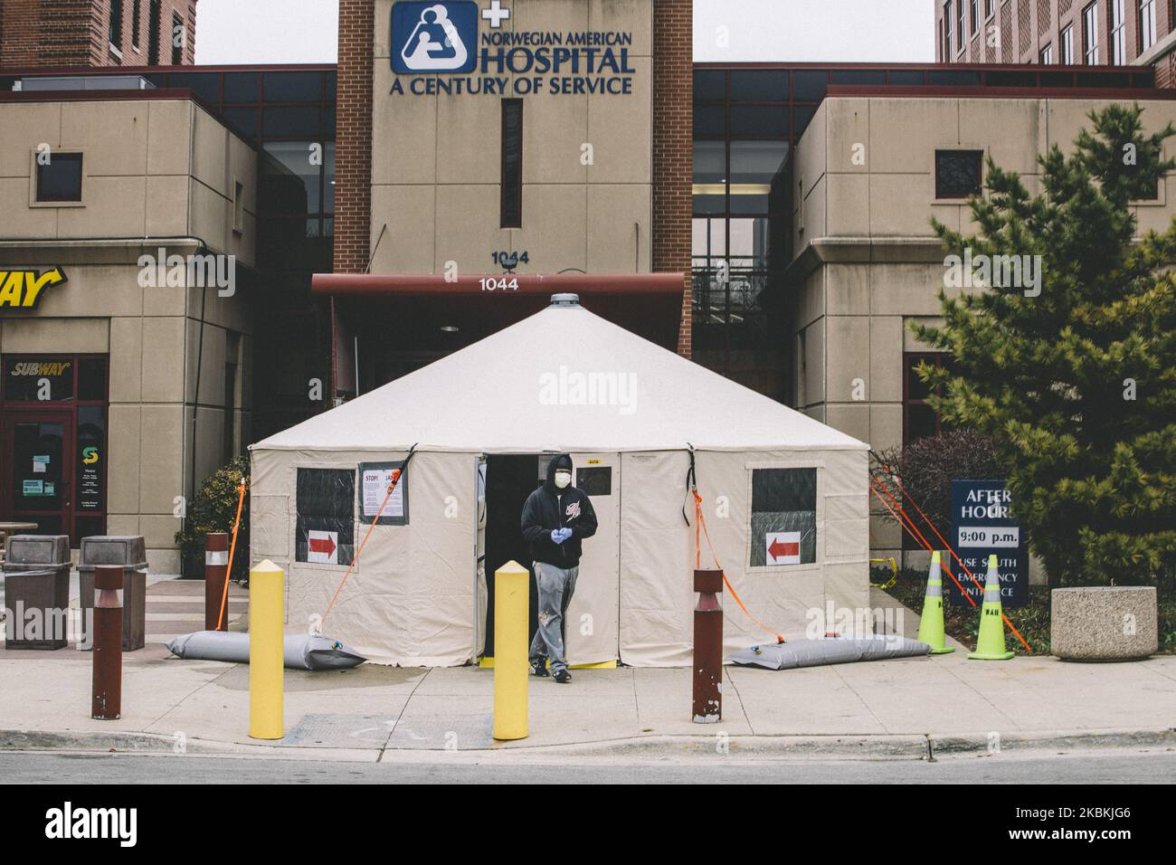 COVID19 Testing tent outside of Norwegian American Hospital in