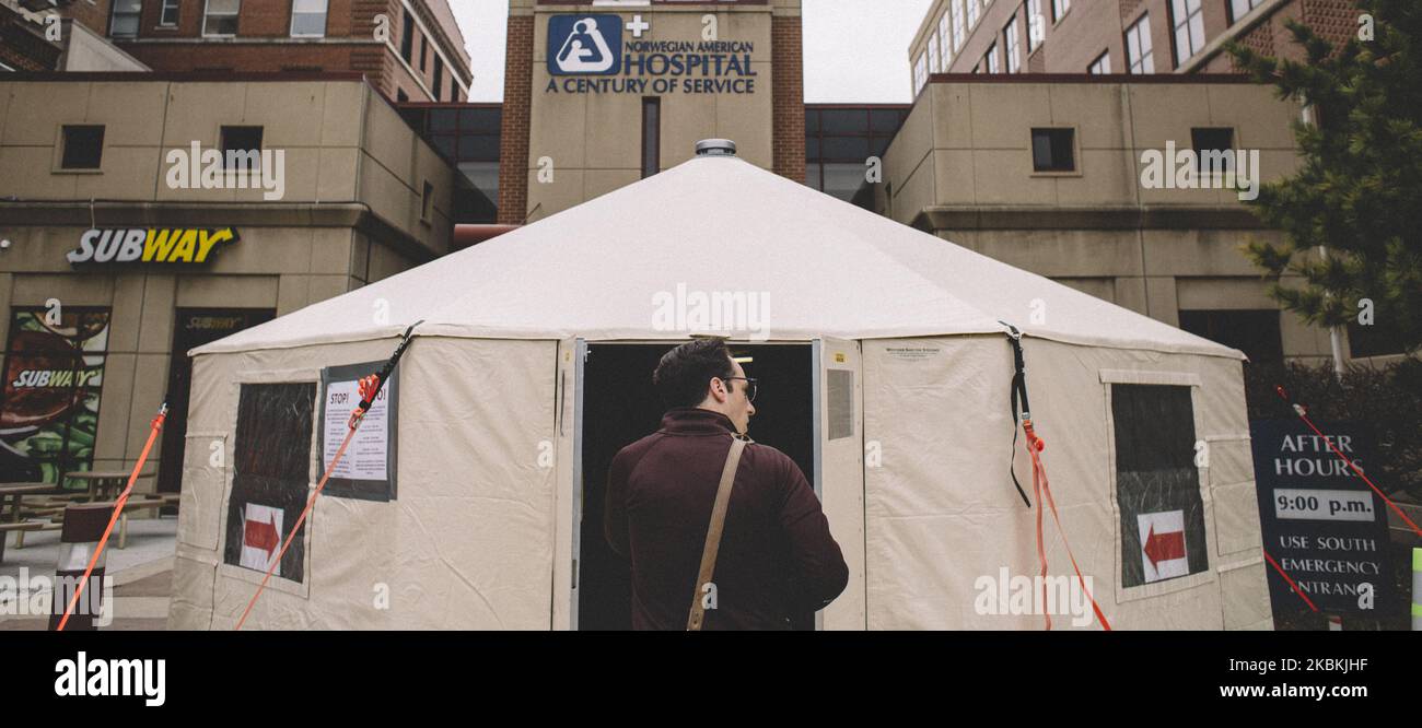 COVID19 Testing tent outside of Norwegian American Hospital in