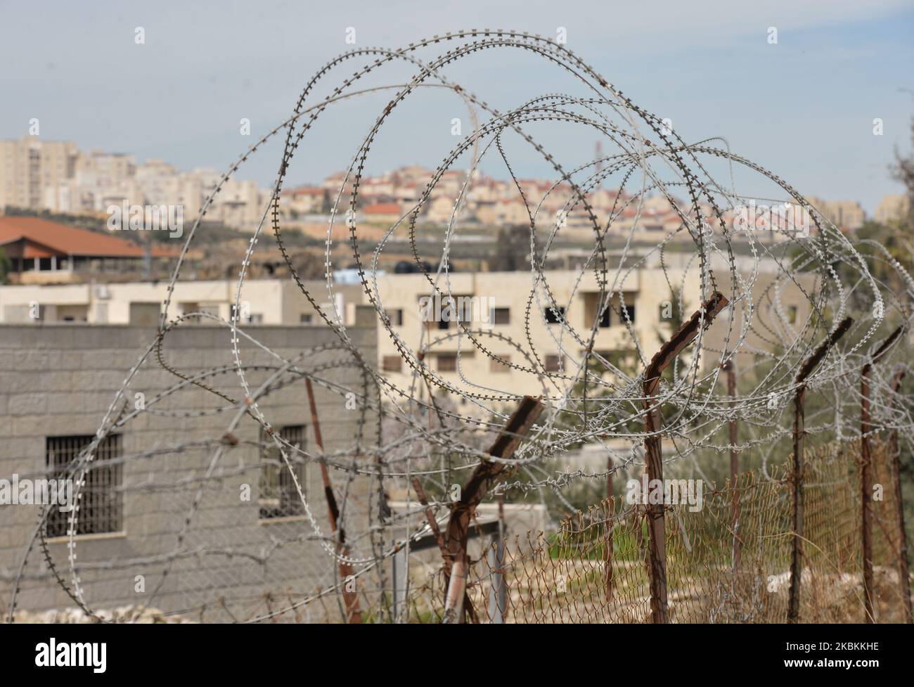 A general view of Bethlehem area seen from the wall separting Israel and the West Bank in Bethlehem. On Thursday, March 5, 2020, in Bethlehem, Palestine (Photo by Artur Widak/NurPhoto) Stock Photo
