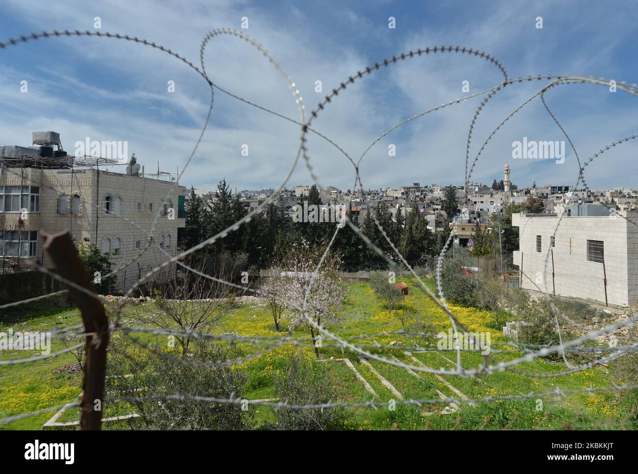 A general view of Bethlehem area seen from the wall separting Israel and the West Bank in Bethlehem. On Thursday, March 5, 2020, in Bethlehem, Palestine (Photo by Artur Widak/NurPhoto) Stock Photo