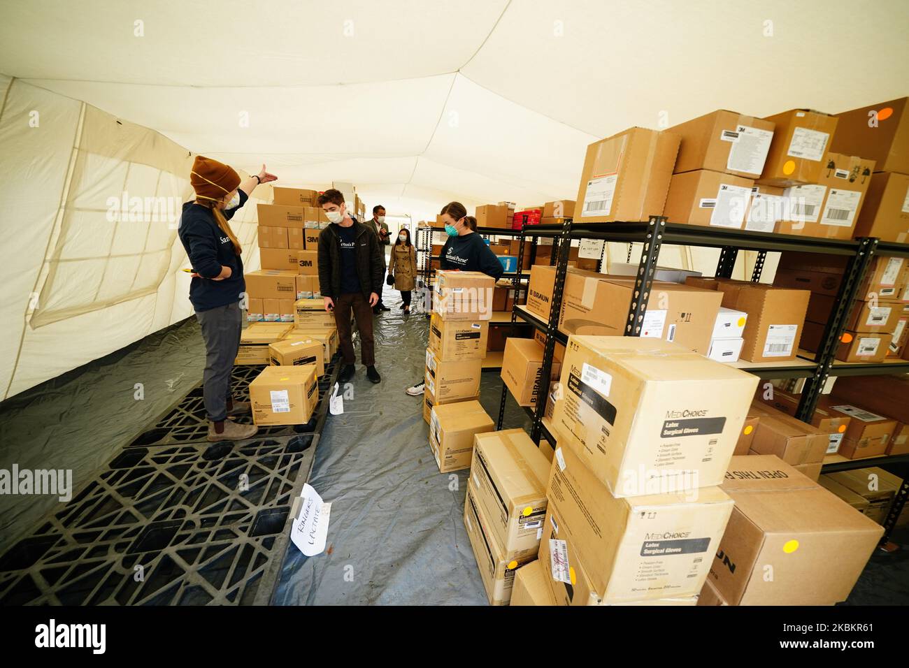 Boxes of surgical gloves and other medical supplies delivered at