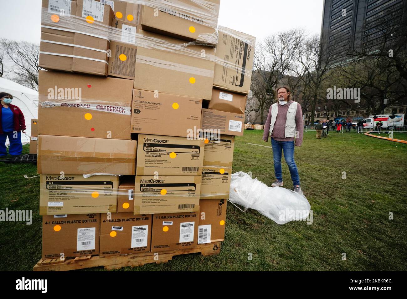 Boxes of surgical gloves and other medical supplies delivered at