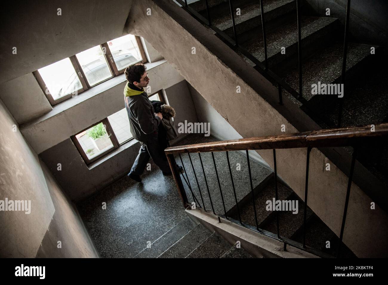 Denislav Popov on his way to elderly woman's house in order to help her
