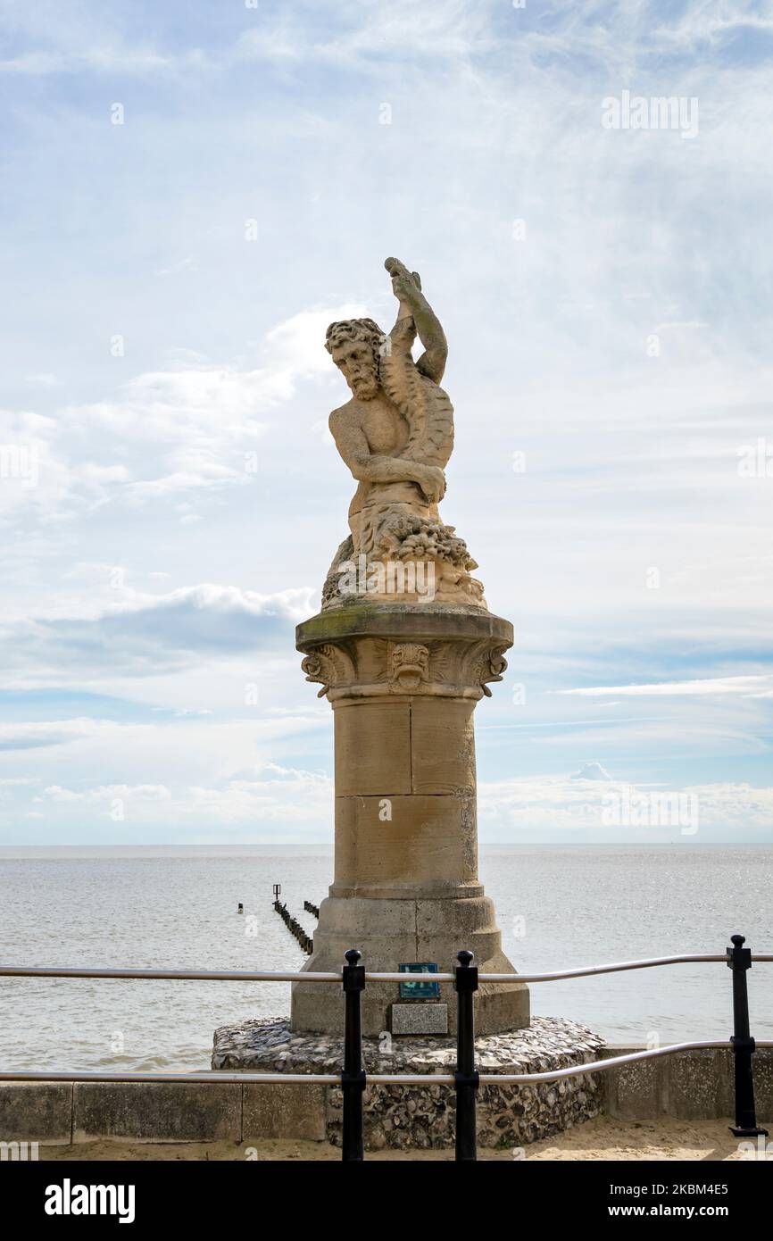 Weathered statue of Triton son of Neptune Lowestoft seafront suffolk 2022 Stock Photo