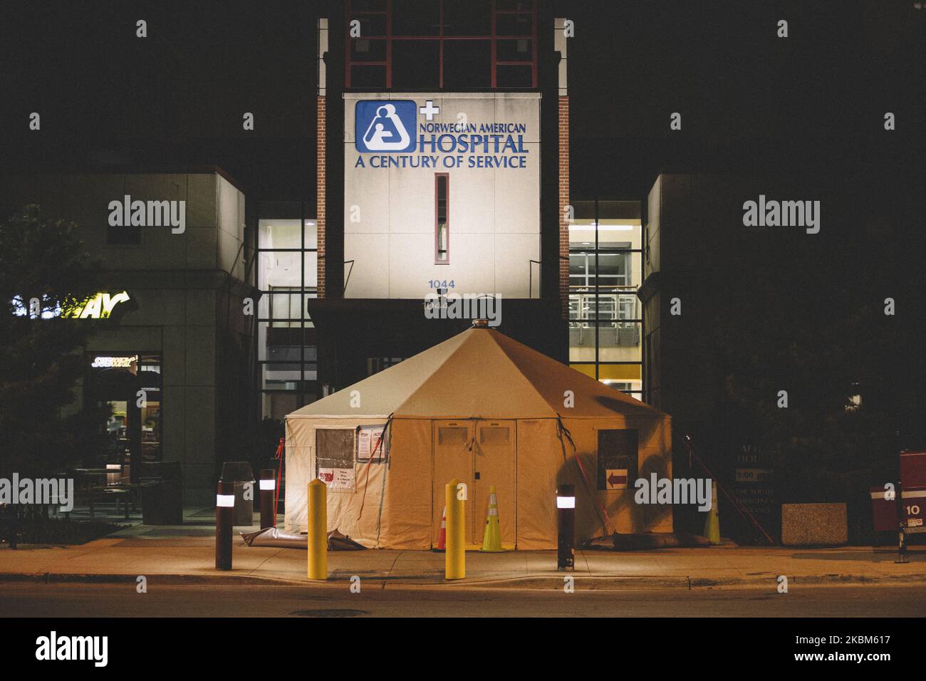 COVID19 screening tent outside of Norwegian American Hospital in
