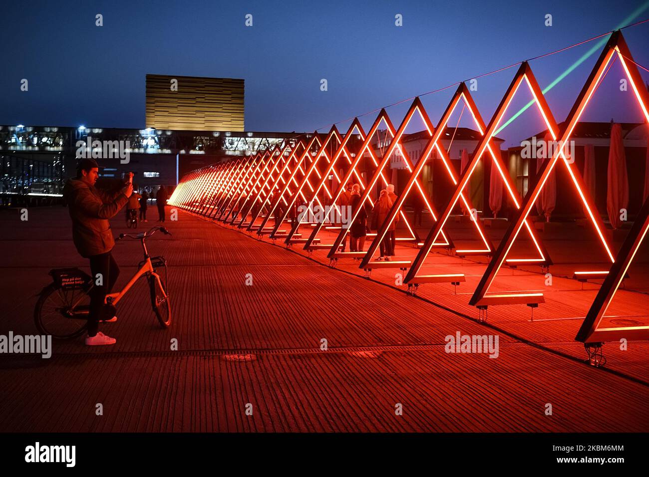 The Gate of Lights installation. Light Festival in Copenhagen, Denmark