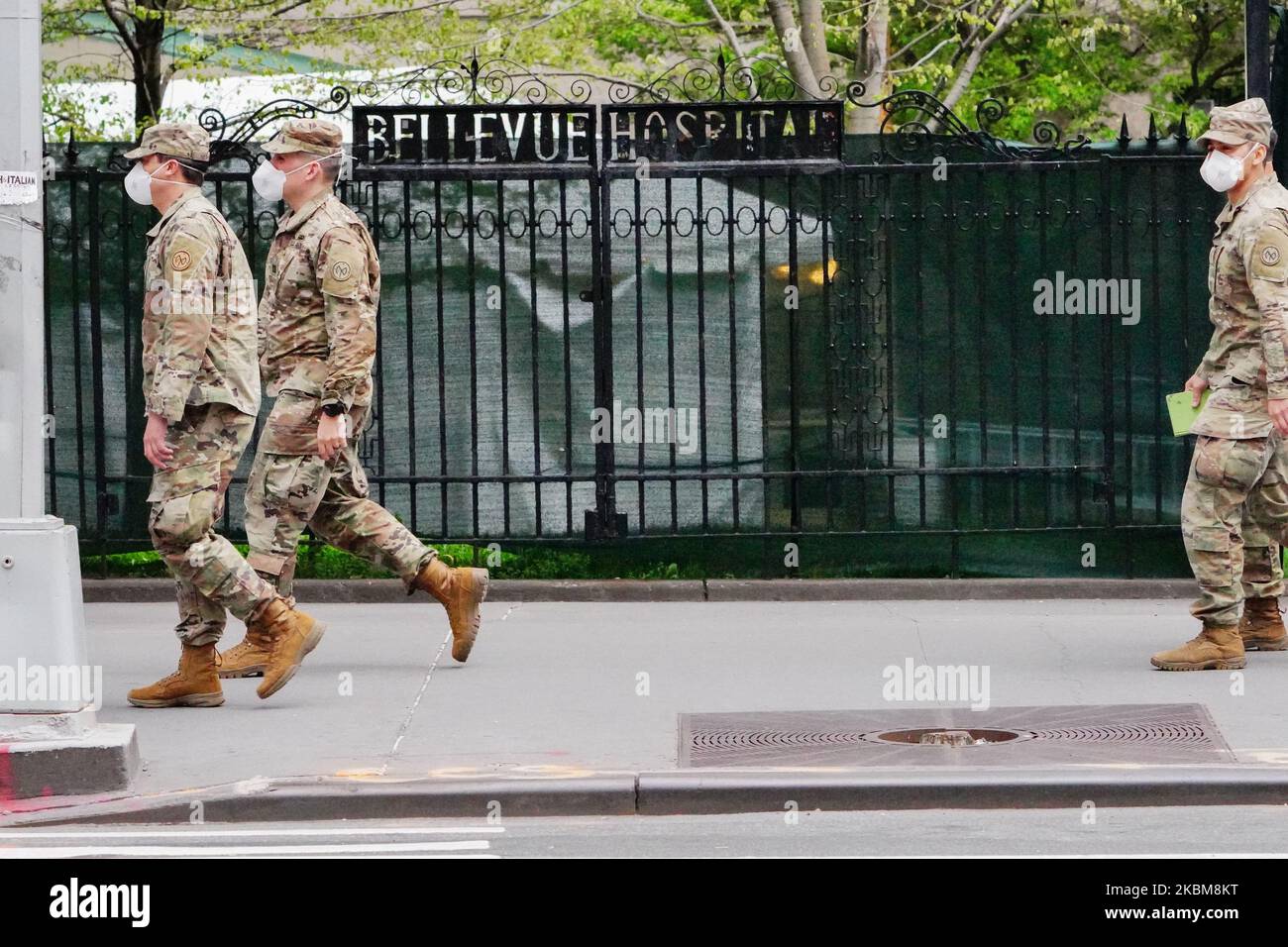 US Army soldiers Best Buy Bellevue Hospital in New York City, US, on