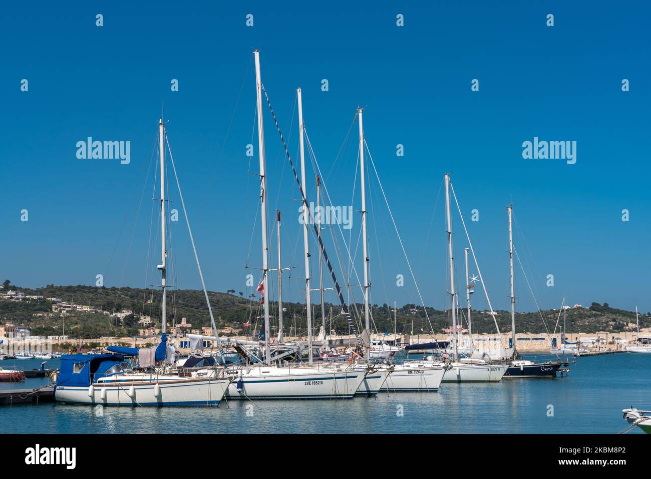 Sailboats moored in the tourist port of Rodi Garganico. Rodi Garganico, Foggia province, Puglia, Italy, Europe Stock Photo