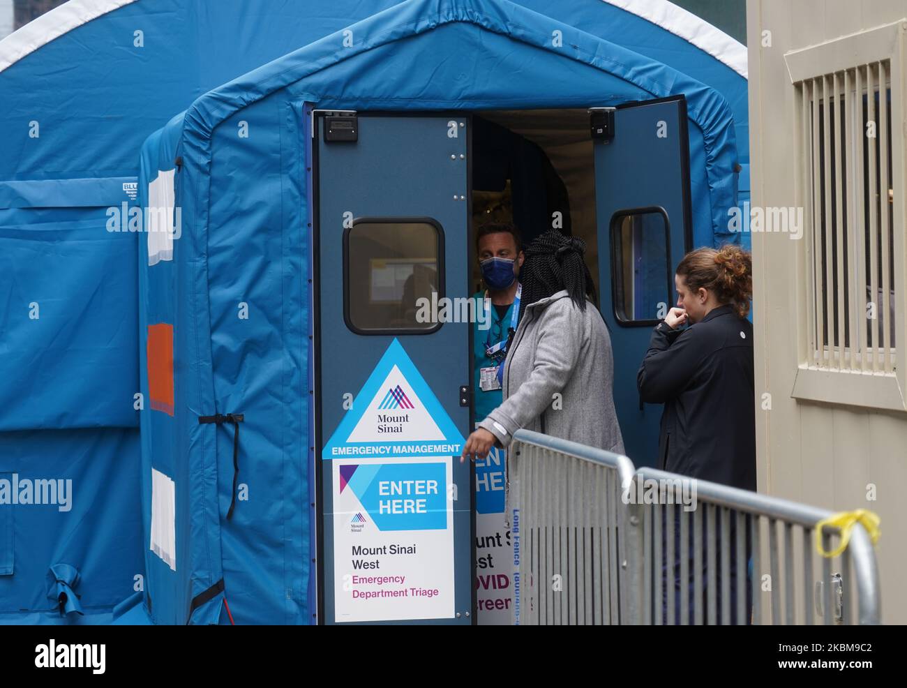 A tent built on the street by Mount Sinai West Emergency Department