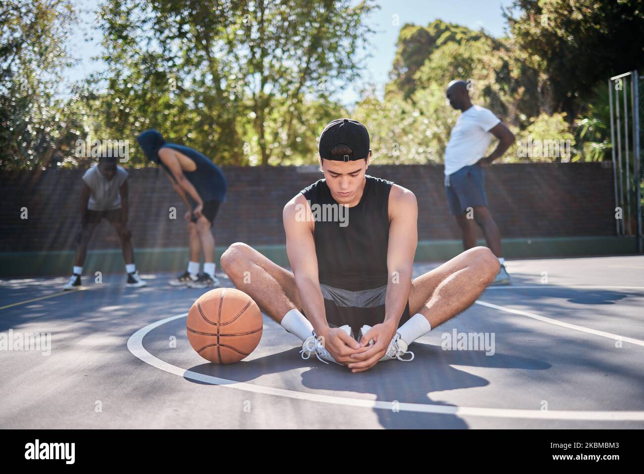 Basketball, man and meditation with yoga, zen and calm mindset before