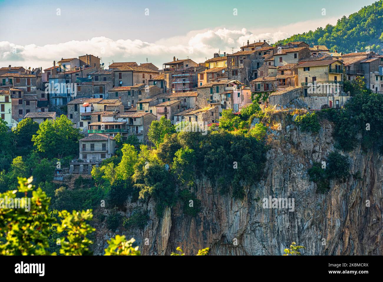 The dominant position of the town on the Aniene valley of the medieval village of Jenne. Jenne, Rome province, Lazio, Italy, Europe Stock Photo