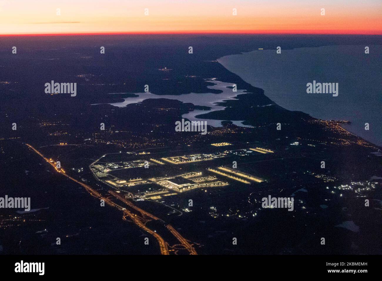 Ltfm Aerial panoramic view during dusk - sunset time or magic hour of the ...