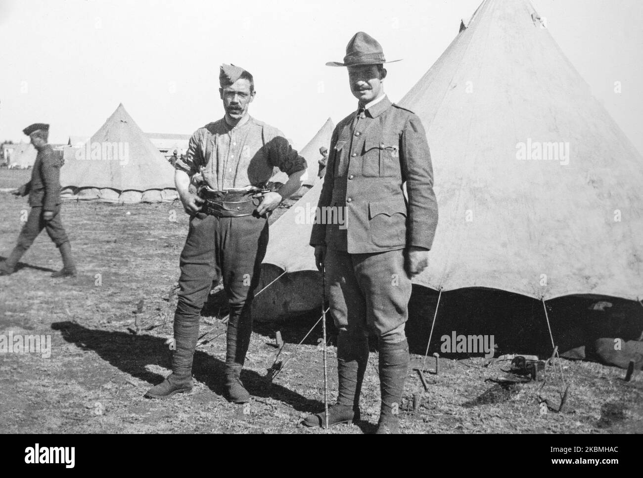 Soldiers of the British Commonwealth outside their tent in South Africa during The Boer War. Stock Photo