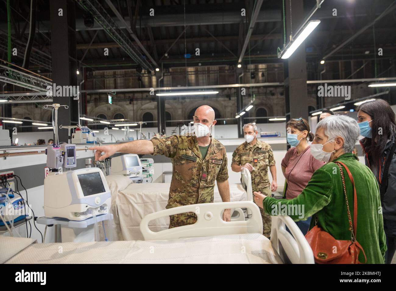 The Italian Army helped set up the hospital on April 18, 2020 in Turin, Italy. The 'Officine grandi riparazioni OGR' will house a large temporary hospital with an intensive care unit, sub-intensive care unit and places for hospitalization. (Photo by Mauro Ujetto/NurPhoto) Stock Photo