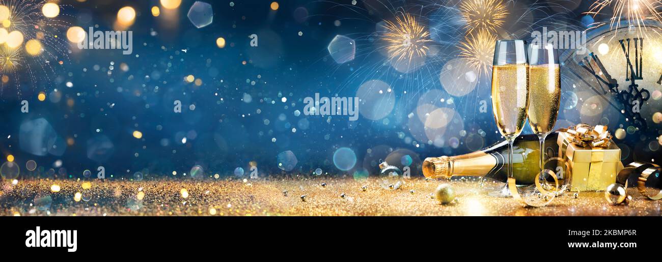 New Year Celebration - Toast With Champagne And Fireworks - Defocused ...