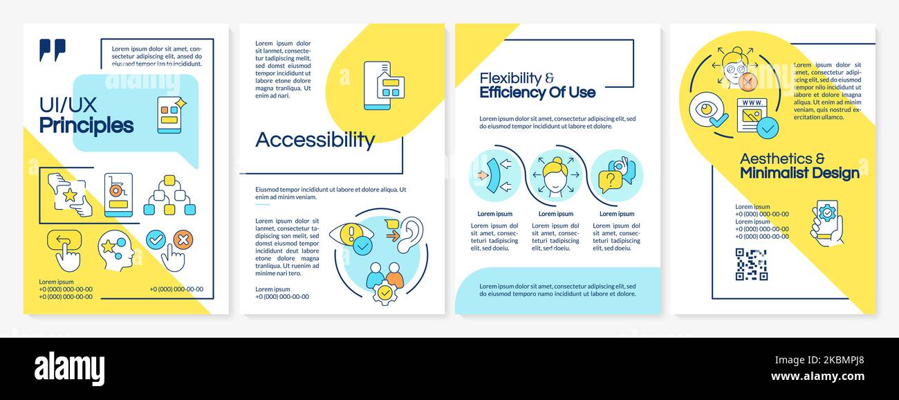 UI UX basics blue and yellow brochure template Stock Vector