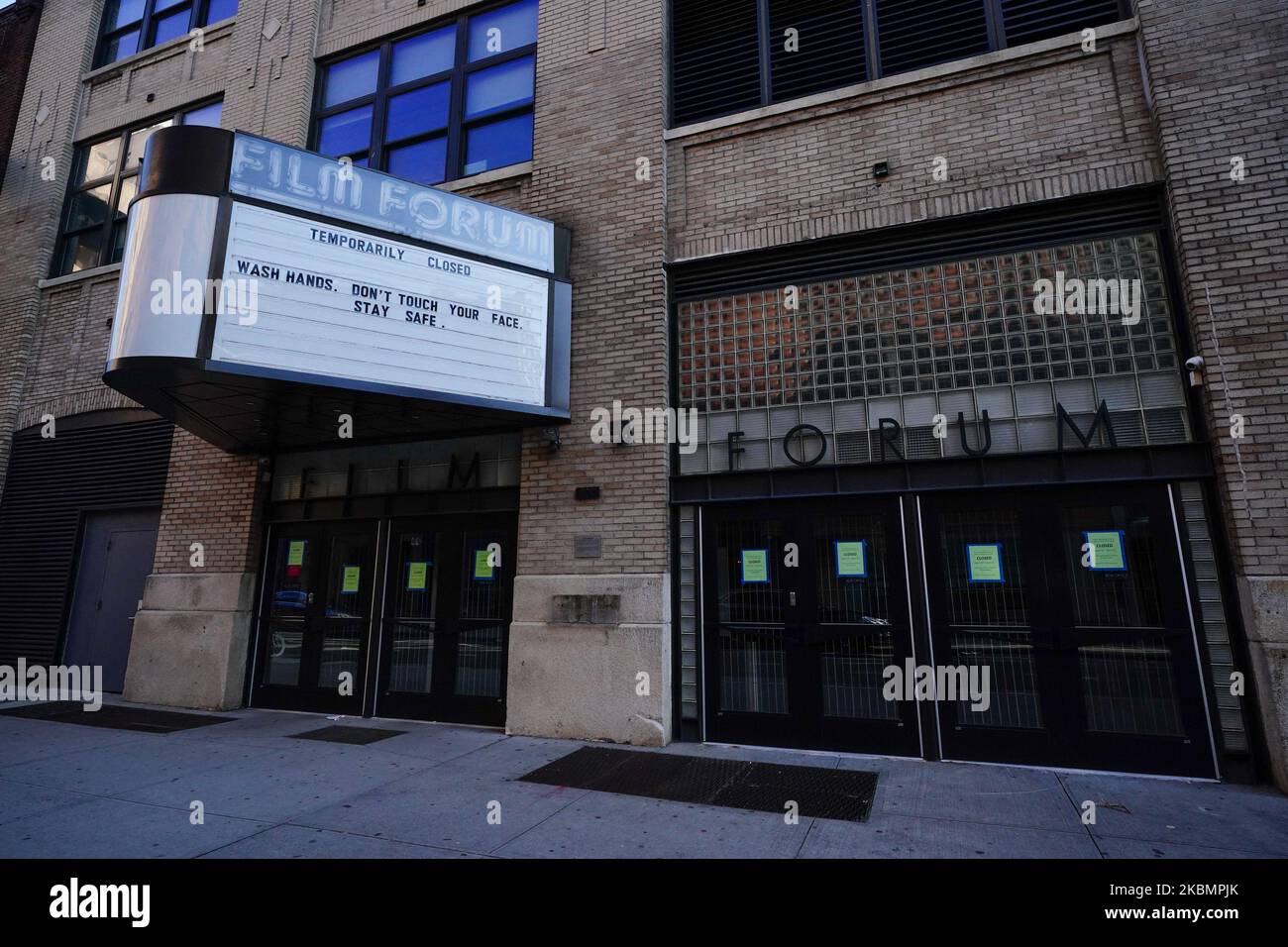 A view of a movie theater in Manhattan, New York City, USA during coronavirus pandemic on April 22, 2020. CNN reported that President Trump outlined a plan Thursday to reopen the economy. In the first phase, large venues like movie theaters can operate 'under strict social distancing protocols.' (Photo by John Nacion/NurPhoto) Stock Photo