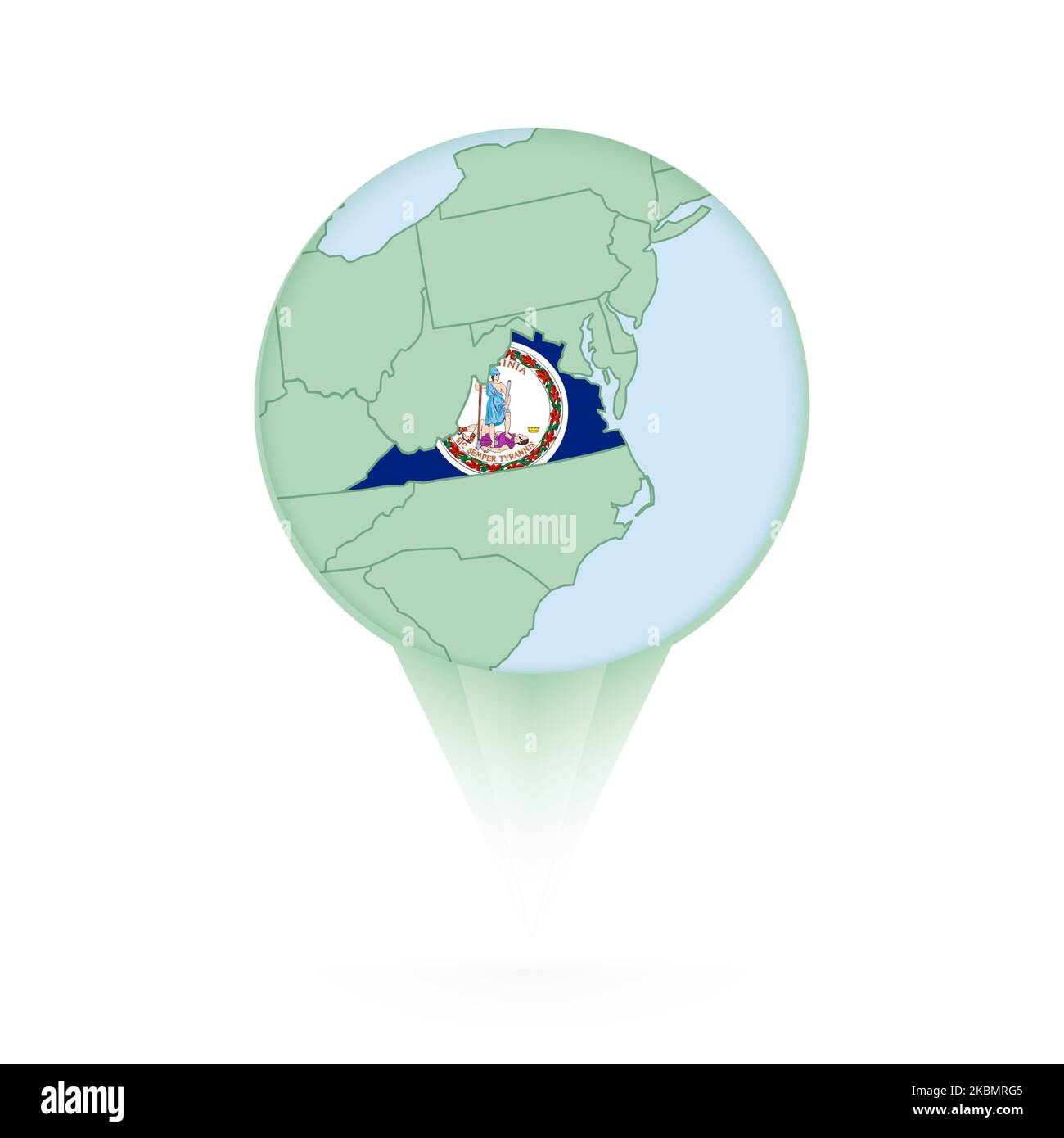 Virginia map, stylish location icon with Virginia map and flag. Green