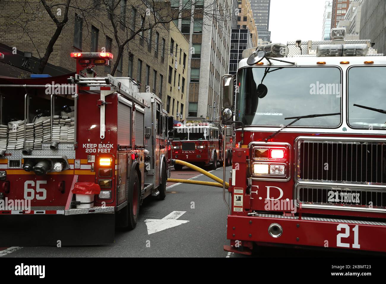 Fire truck stand at the ready in New York, on April 23, 2020. New York