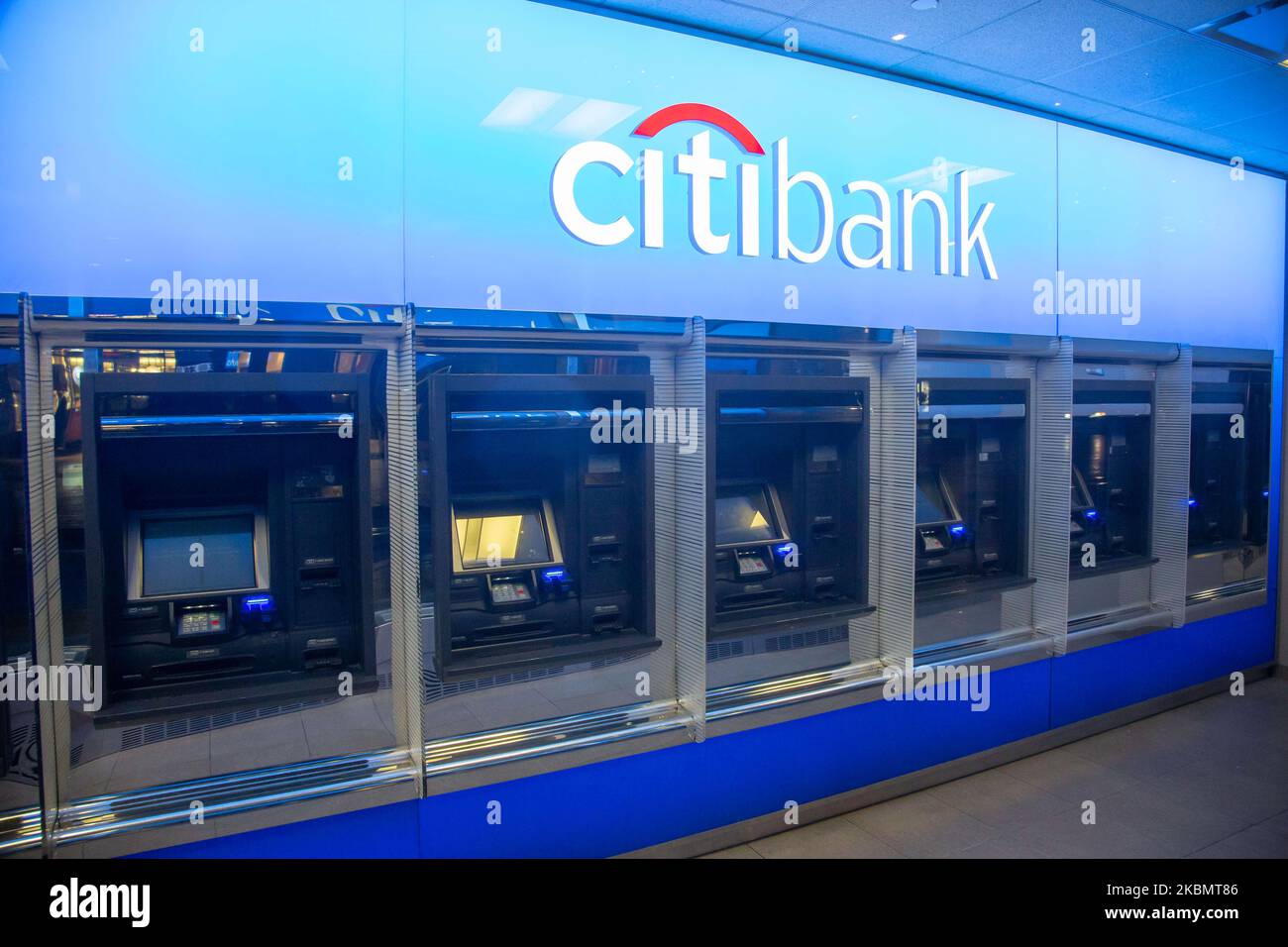 Bunch of ATMs. A Citibank bank branch at 6th Avenue in New York City
