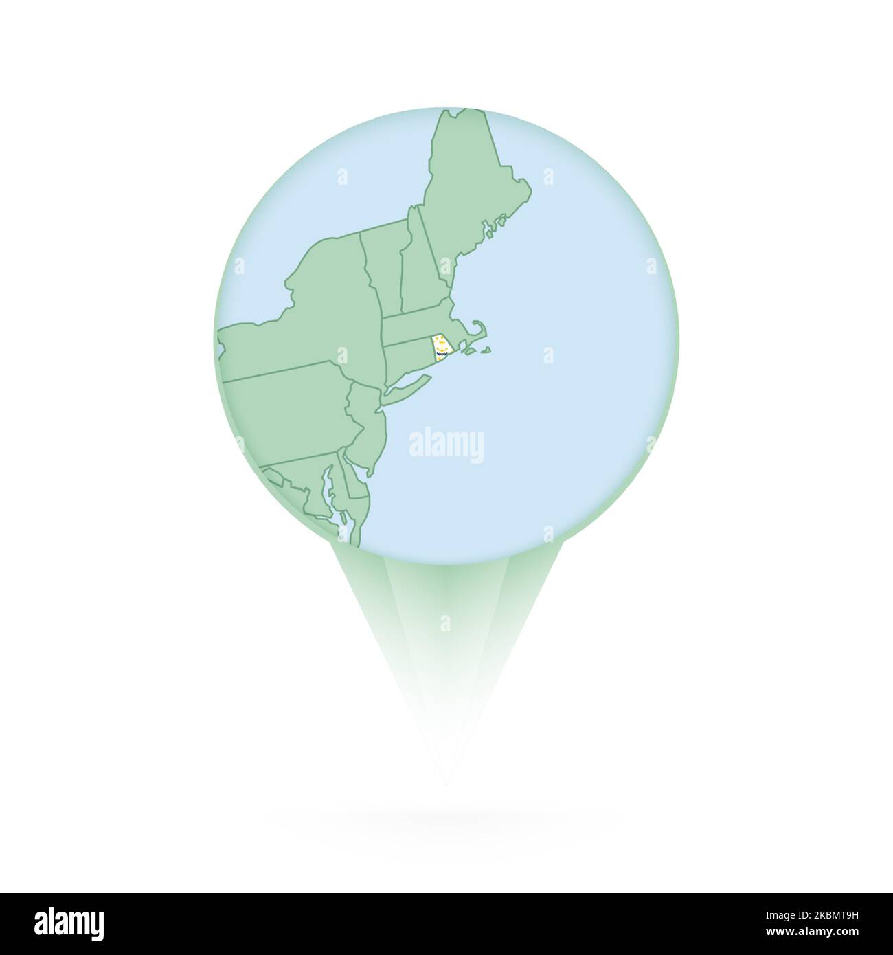 Rhode Island map, stylish location icon with Rhode Island map and flag. Green pin icon. Stock Vector