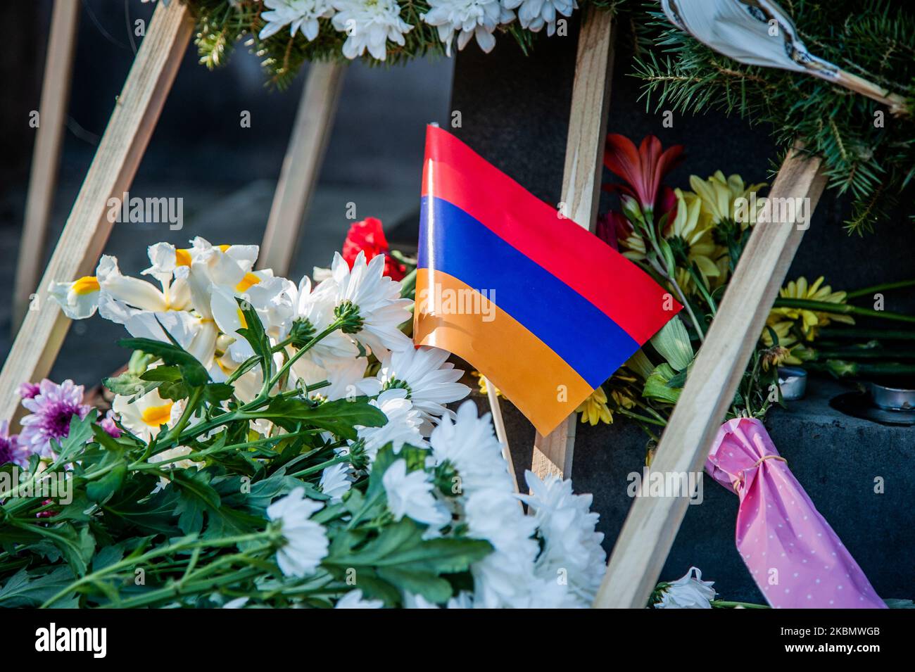 Flowers in front the monument of the Armenian Genocide in Varna